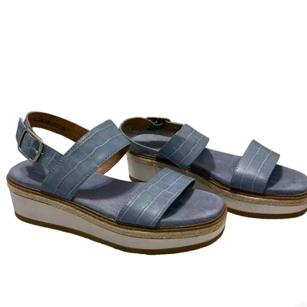 Blue platform Y2K beartraps chunky sandals buckle 9.5 snakeskin faux leather